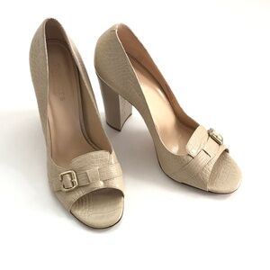 TALBOTS Leather Croc Embossed Heels Peep Toe Pump Cream Women’s Size 10 NARROW